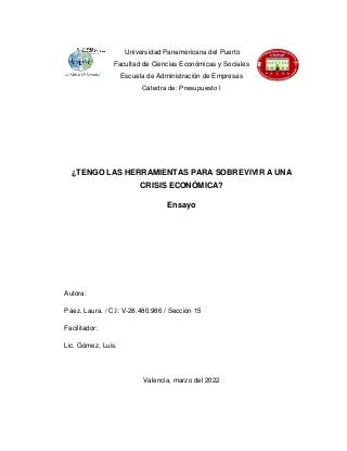 ¿Tengo las herramientas para sobrevivir a una crisis económica? Ensayo Laura Páez