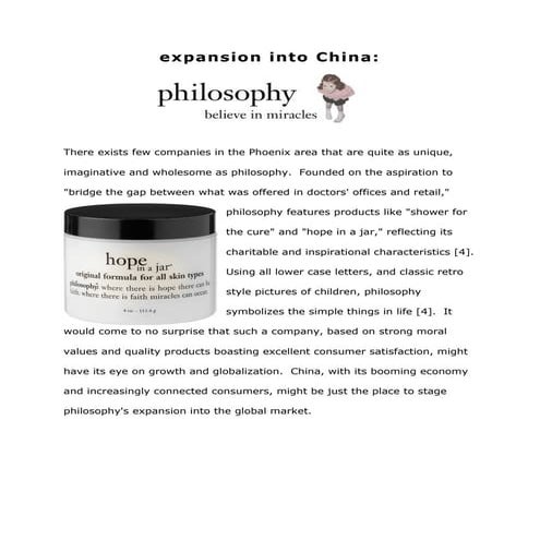 expansion into China: recommendations for philosophy and final reflections