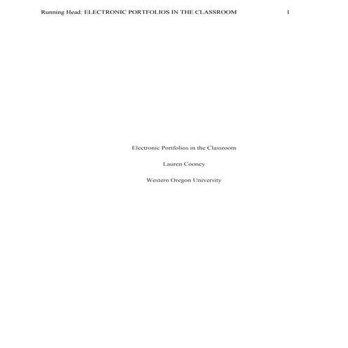 Electronic Portfolios in the Classroom