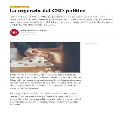 Gonzalo Carranza: "La urgencia del CEO político"
