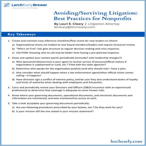 Avoiding/Surviving Litigation: Best Practices for Nonprofit