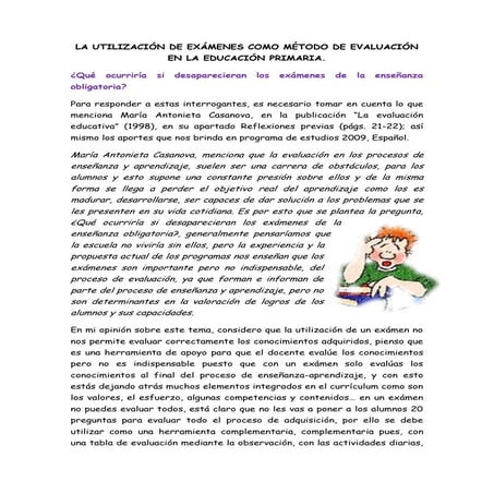 La utilización de exámenes como método de evaluación en la educación primaria