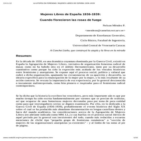 La utopía en femenino  mujeres libres de españa 1936 1939