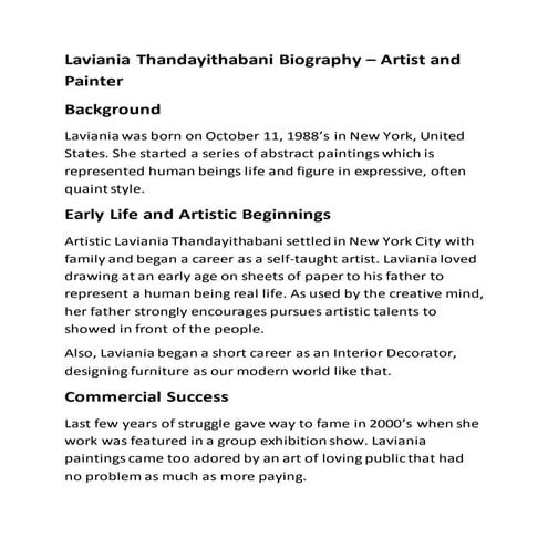 Laviania thandayithabani Biography