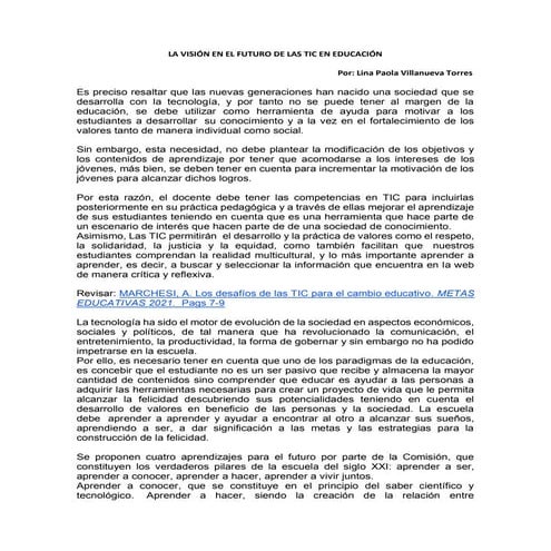 La visión en el futuro de las tic en educación
