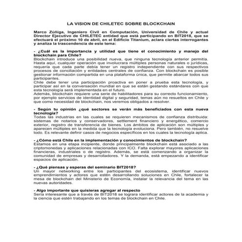 Director Ejecutivo de @Chiletec habla sobre #blockchain #bit2018