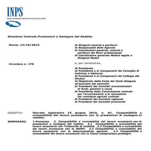 Lavoro accessorio e prestazioni a sostegno del reddito