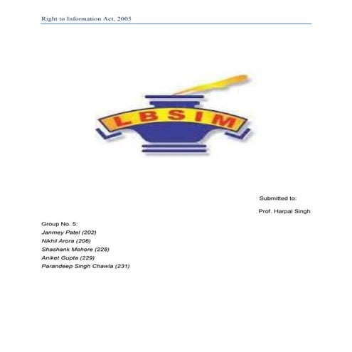 Law: Right to Information Act, 2005