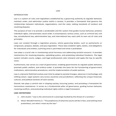 Kinds of law, MEANING OF LAW , LAW AND ITS NATURE