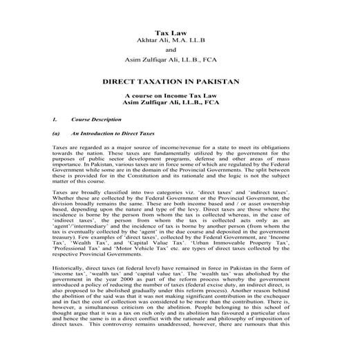 Law 323 tax law (part i & ii) akhtar ali and asim zulfiqar ali | PDF