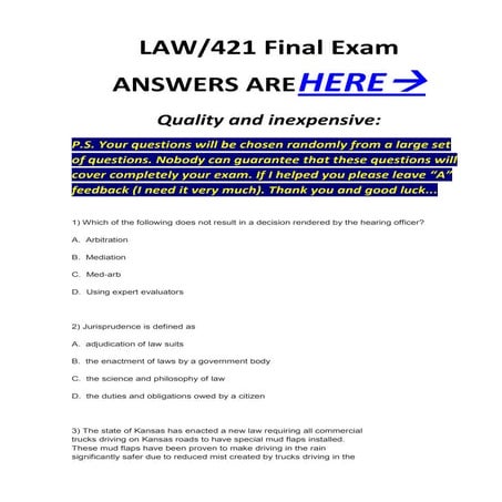 Law 421 final exam mcq`s correct answers 100%