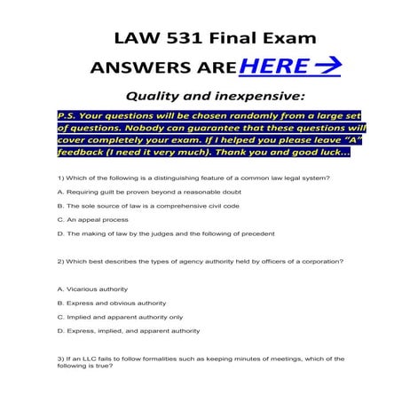 Law 531 final exam mcq`s correct answers 100%