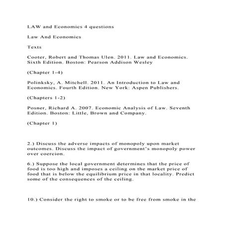 LAW and Economics 4 questionsLaw And EconomicsTextsCoote.docx