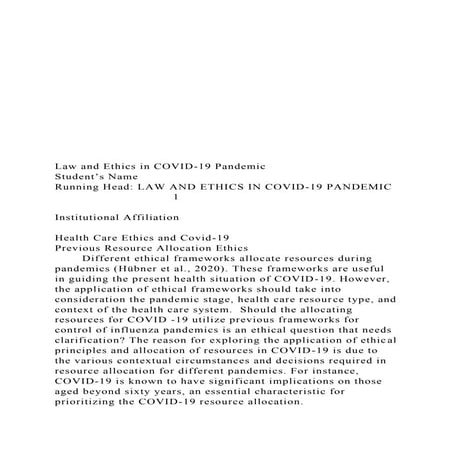 Law and Ethics in COVID-19 PandemicStudent’s.docx
