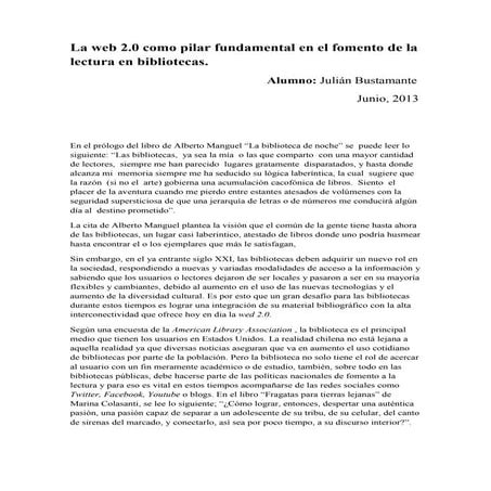 La web 2.0 como pilar fundamental en el fomento de la lectura en bibliotecas