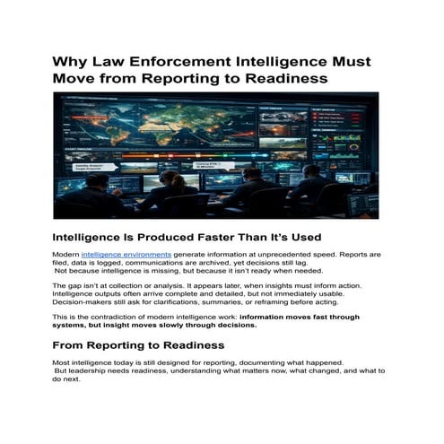 Why Law Enforcement Intelligence Must Move from Reporting to Readiness ...