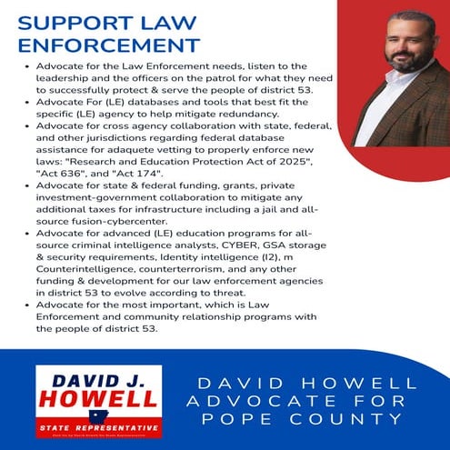 Candidate for State Representative David J. Howell's Support for Law ...