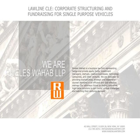 Corporate Structuring and Fundraising for Single Purpose Vehicles