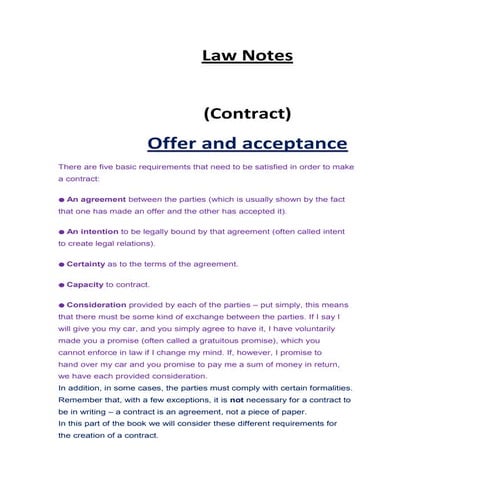 Law notes ( Torts and Contract)