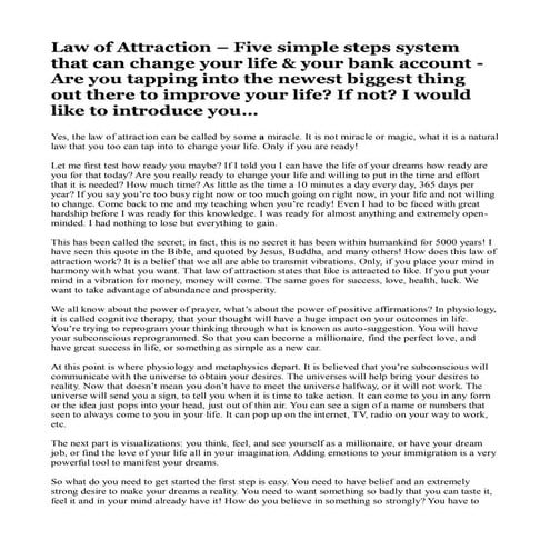     Law of Attraction – Five simple steps system