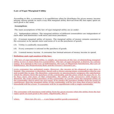 Law Of Equi Marginal Utility