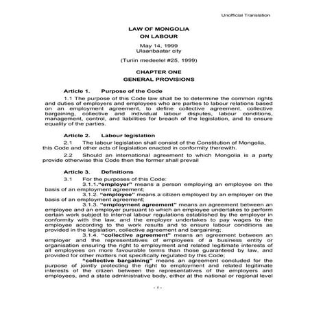 Law of mongolia on labour