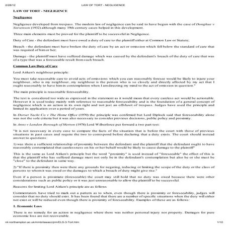 Law of tort   negligence