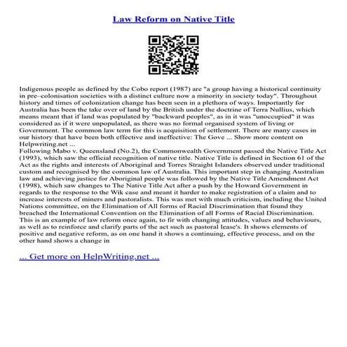 Law Reform in Action - Native Title | PDF