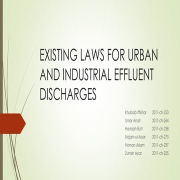 Laws for Urban and Industrial Effluent Discharges
