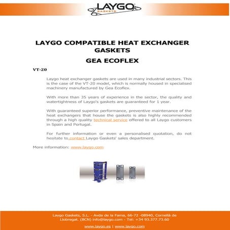 LAYGO COMPATIBLE HEAT EXCHANGER GASKETS CHESTER JENSEN | PDF