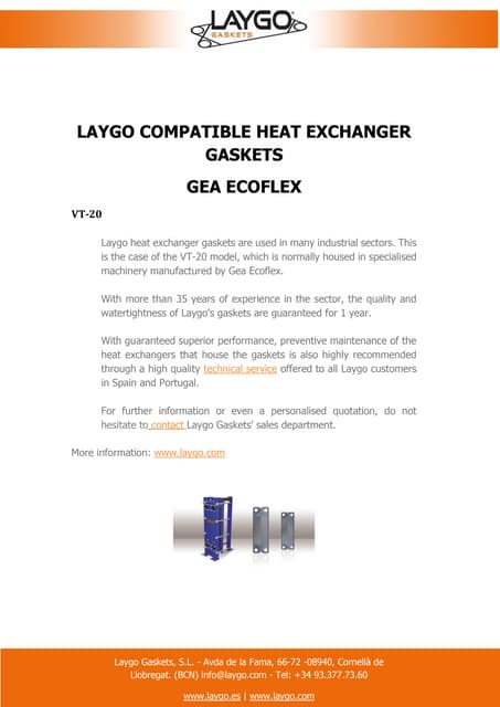 LAYGO COMPATIBLE HEAT EXCHANGER GASKETS CHESTER JENSEN | PDF