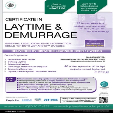 Certificate in Laytime and Demurrage by Lloyds Maritime Academy