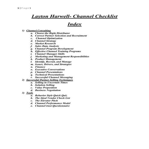 Channel Checklist for Channel Reps to use as a guide for their Channel Strate...