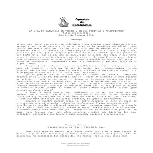 El lazarillo de tormes tratado primero | DOCX
