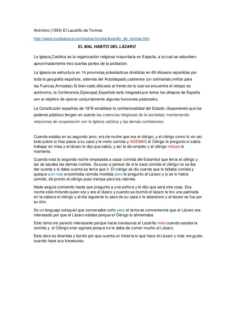 Resumen Tratado 2 Lazarillo De Tormes