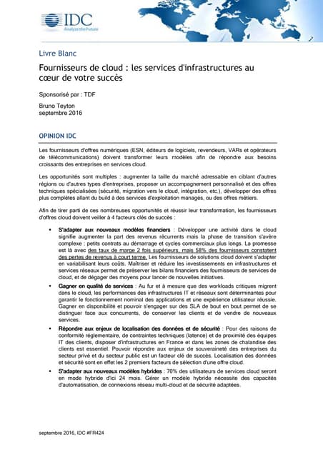 Livre blanc TDF :  fourniseurs de cloud  