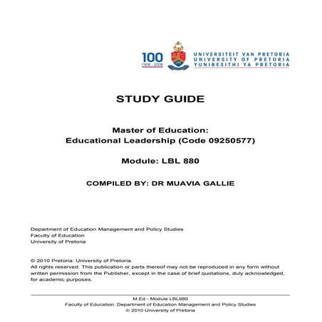 UP LBL 880 Study Guide 2009