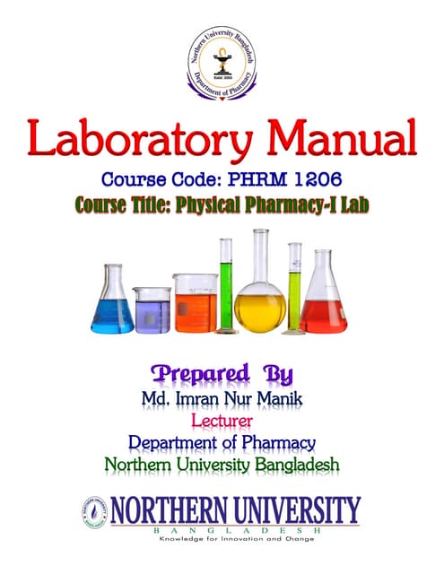 Laboratory Manual ;Physical Pharmacy-I MANIK