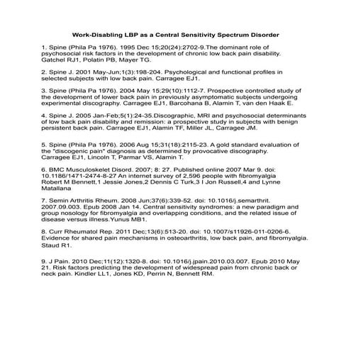Work-disabling LBP as a central sensitization disorder.