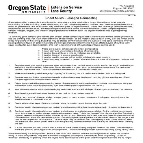Lasagna Gardening Composting - Sheet Mulch - Oregon State University | PDF