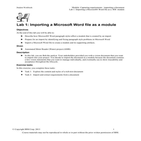 Lab 1: Importing a Microsoft Word file as a module | PDF