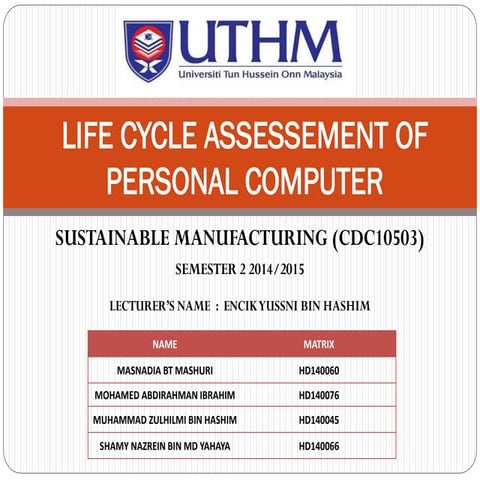 Life Cycle Assessment on Personal Computer