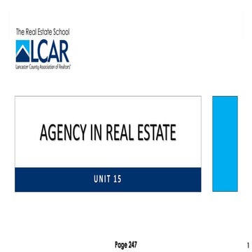 LCAR Unit 15 - Agency in Real Estate - 14th Edition Revised