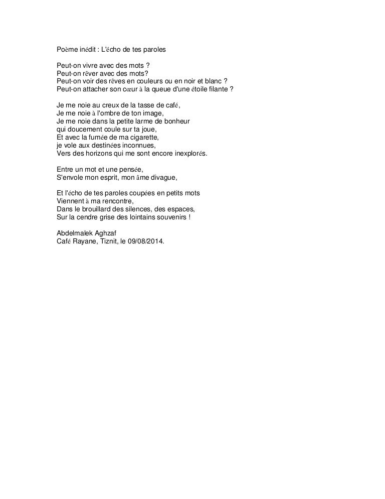 Lécho De Tes Paroles Poème Inédit