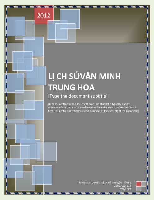 LỊCH SỬ VĂN MINH TRUNG HOA -Will Durant-Dịch:Nguyễn Hiến Lê