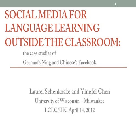 Language Symposium 2012: Social Media for Language Learning Outside the Class...