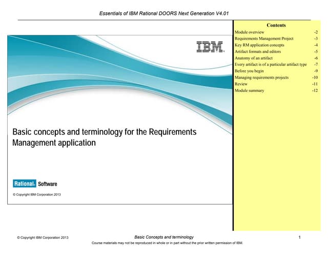 Basic concepts and terminology for the Requirements Management application
