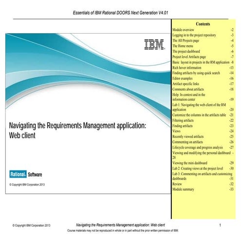 Navigating the Requirements Management application: Web client