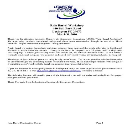 SC: Rainwater Harvesting Manual for Homeownersl