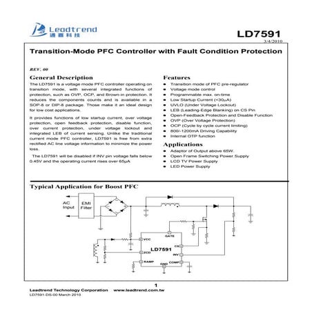 Original Transition-Mode PFC Controller IC LD7591GS 7591 SOP-8 New Leadtrend